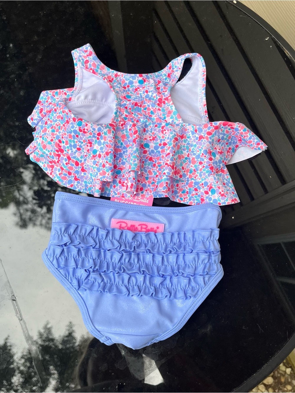 Ruffle Two-Piece Swim Set in Lavender & Confetti Print